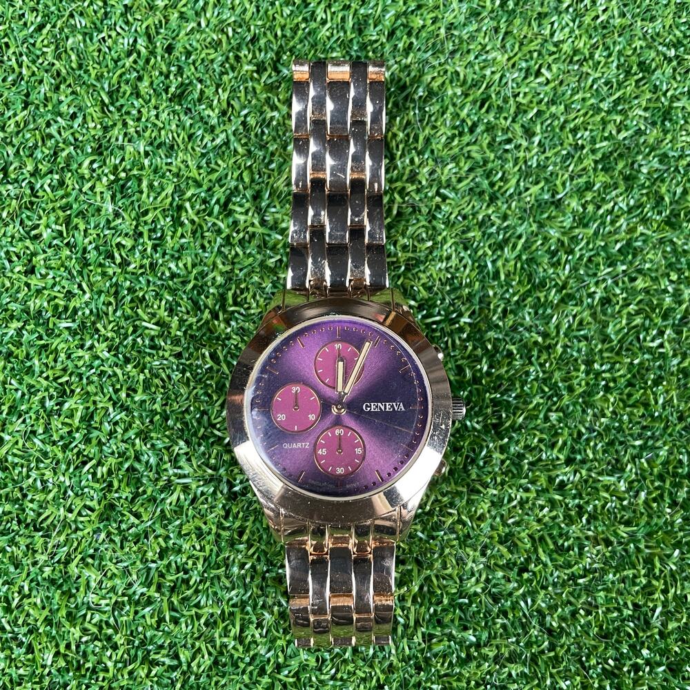 Geneva Ladies Quartz Purple Gold Stainless Steel Back Watch